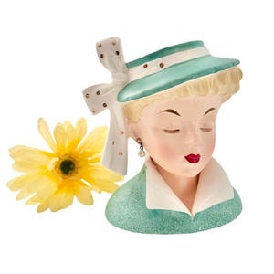 Vintage Lady Head Vase by Napco / 1950s Collectible Napcoware Japan Imports Lady Head Vase w/Original &quot;Pearl&quot; Earrings #C3959C