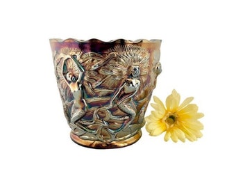 Vintage Fenton Amethyst Iridescent Carnival Glass Mermaid Planter Vase