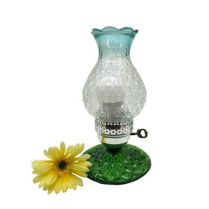 Vintage Blue and Green Emerald Green Hurricane Lamp - Elegant Home Decor