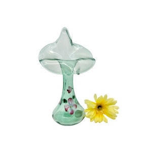 Vintage Fenton Vase Signed by Artist &quot;SB Ryan&quot; with Original Stickers / Fenton Hand Painted Jack in the Pulpit Sea Green Vase