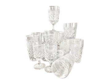 Vintage LOT of Anchor Hocking Wexford Leaded Crystal Glasses SETS of 4 / Wexford Diamond Pattern Water/Cocktail/Whiskey/Wine/Cordial Glasses