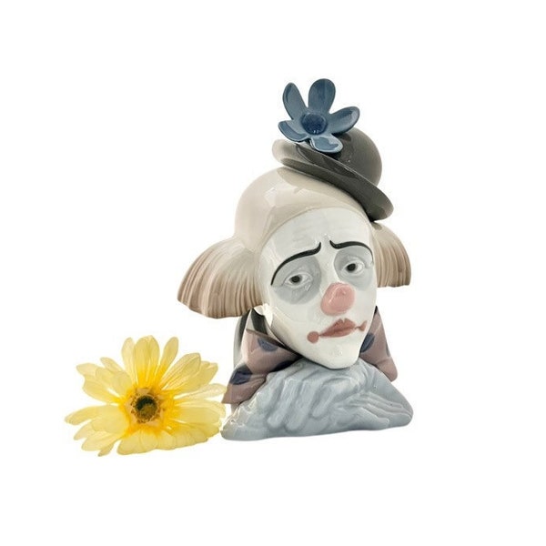 Vintage Lladro “Pensive” Clown #5130 / Porcelain Lladro Pensive Clown Figurine with Bowlers Hat