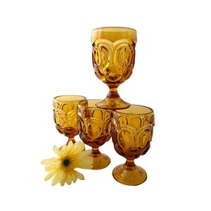 Vintage Moon and Stars 10 Ounce Glasses / Fenton/LG Wright Set of 4 Amber Moon and Stars Glasses