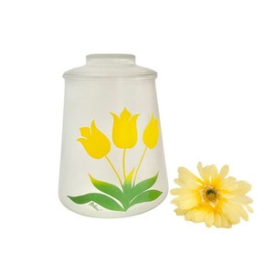 Vintage Bartlett Collins Pokee Yellow Tulip Frosted Glass Cookie Jar/Canister w/ Lid / 1950’s Large Bartlett Collins Lidded Canister/Jar