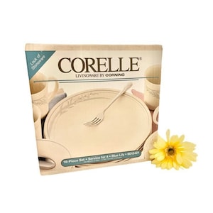 Vintage Corelle &quot;Blue Lily&quot; 16 Piece Set for 4 / New Vintage Corelle / 1980&#39;s Corelle Blue Lily Dinnerware Set in Original Box