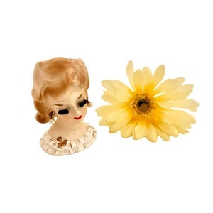 Vintage Lady Head Vase by Napon Ware #C5937 / 1950&#39;s Collectible Napon Lady Head Vase w/Original &quot;Pearl&quot; Earrings by NaponWare