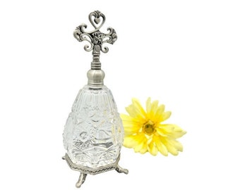 Vintage Ornate Crystal Glass and Metal Perfume Bottle by ABC Distributing / 1970's Crystal Glass Perfume Bottle