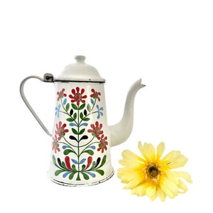 Vintage Enamelware Tea Pot/Coffee Kettle /Colorful Farmhouse Kitchen Décor / 1940&#39;s Collectible English Enamelware Tea Pot