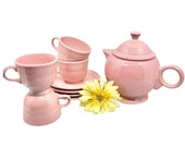 Vintage Fiestaware Rose Pink Post 86 10 Piece Tea Pot Cup Saucers Set for 4 1980 s Homer Laughlin Rose Pink Fiesta Tea Set