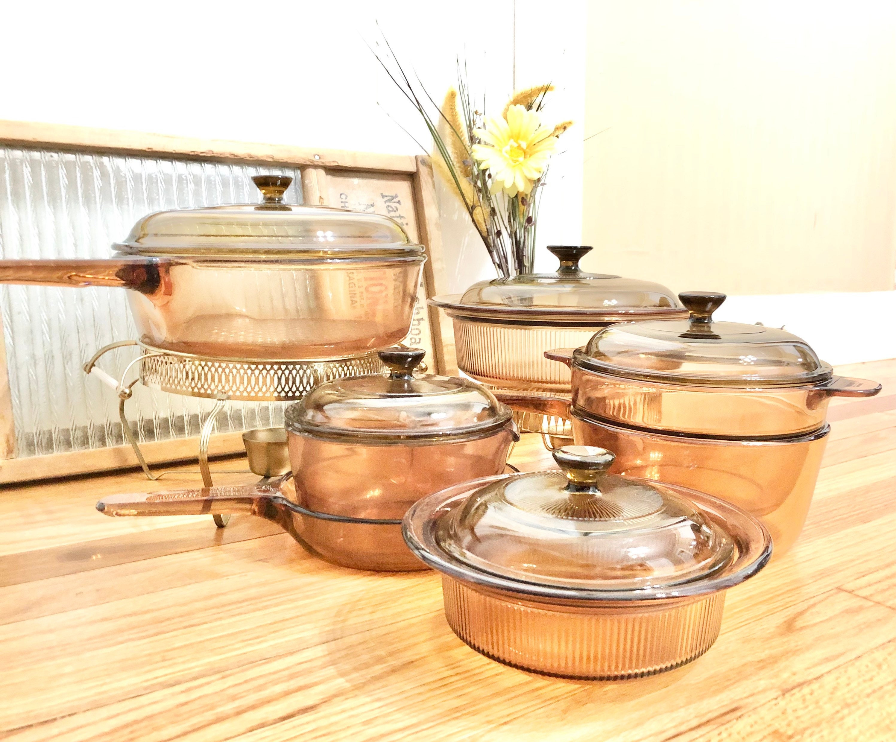 Vintage Corning Ware Pyrex Brown or Amber Visions Glass Cookware Set,  Saucepans and Skillet Replacement Pieces or Create Your Own Set 