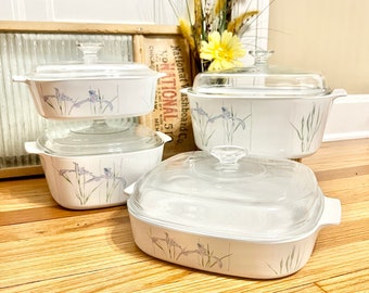 Vintage Corning Ware Shadow Iris Casserole Set: 1980s Kitchenware
