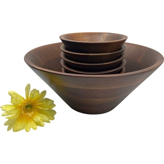 Vintage Ozark Walnutware Wooden Bowl Set: Mid-century Salad  mid-century walnut bowl set main image 0