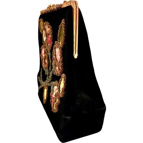 Vintage Handbag Black Velvet with Beads and Lucit… - image 5