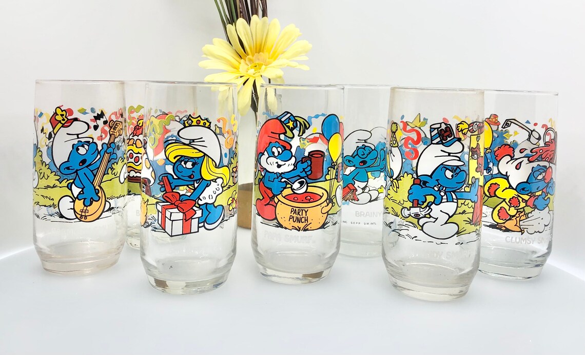Vintage 1983 Smurf Glasses Set of 7 / Collector Series Smurf Etsy