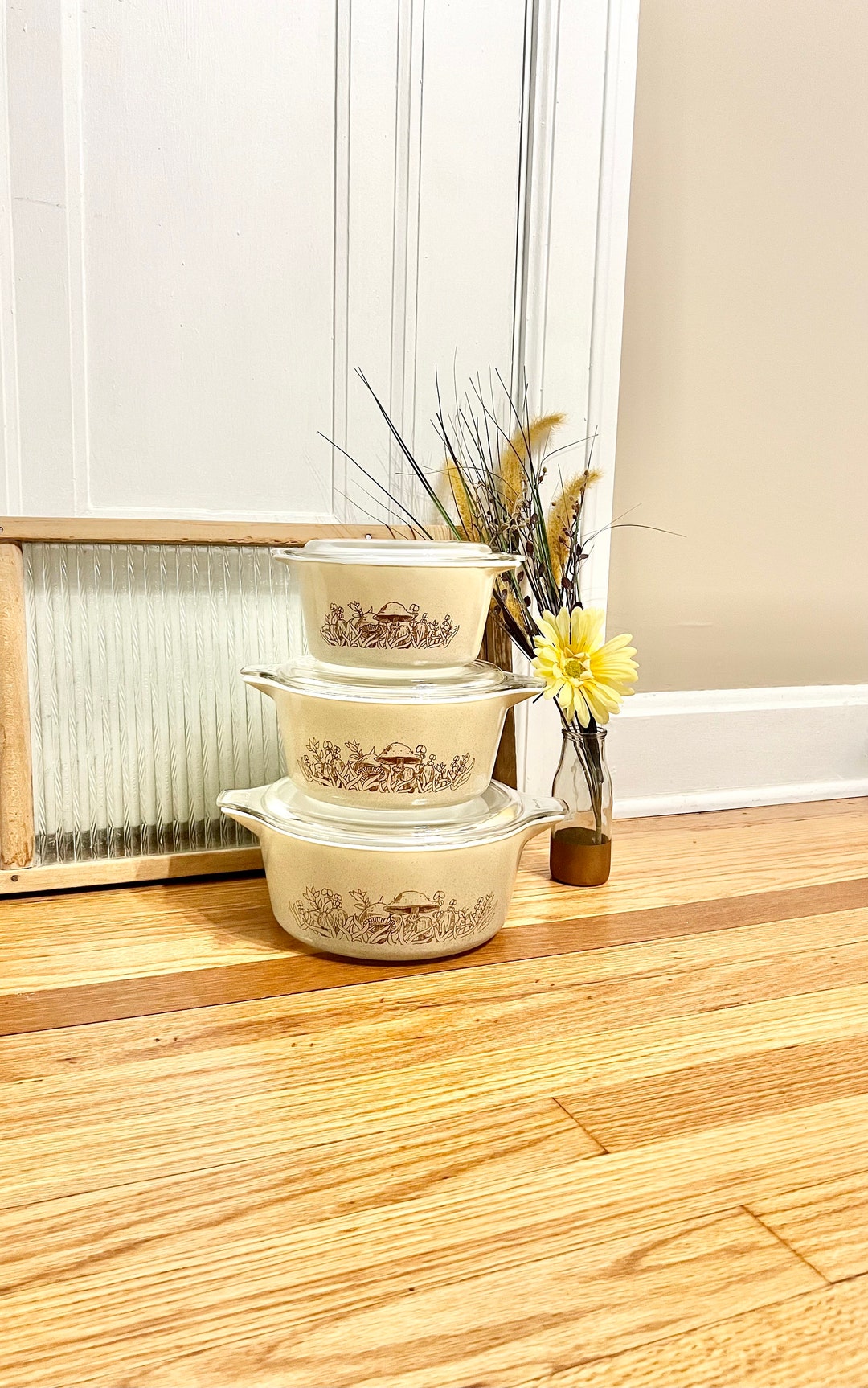 Vintage 1980's PYREX Forest Fancies Nesting Casserole SET of 3 With