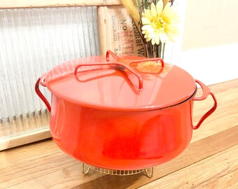 Vintage Dansk Kobenstyle Red Enamel Dutch Oven: Mid-century