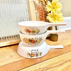 Vintage Corning Ware Spice of Life 5 Piece Set of 3 Pots and Pans / 1970s Corning Ware Spice of Life Cookware Set