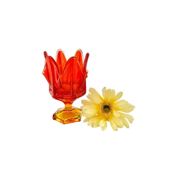 Vintage Amberina Viking Glass Handkerchief Vase: 1950s Swung Pedestal Vase