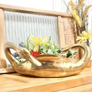 Vintage Double Headed Swan BRASS Planter / Large Double Headed Swan Brass Planter / Hollywood Regency Brass Planter