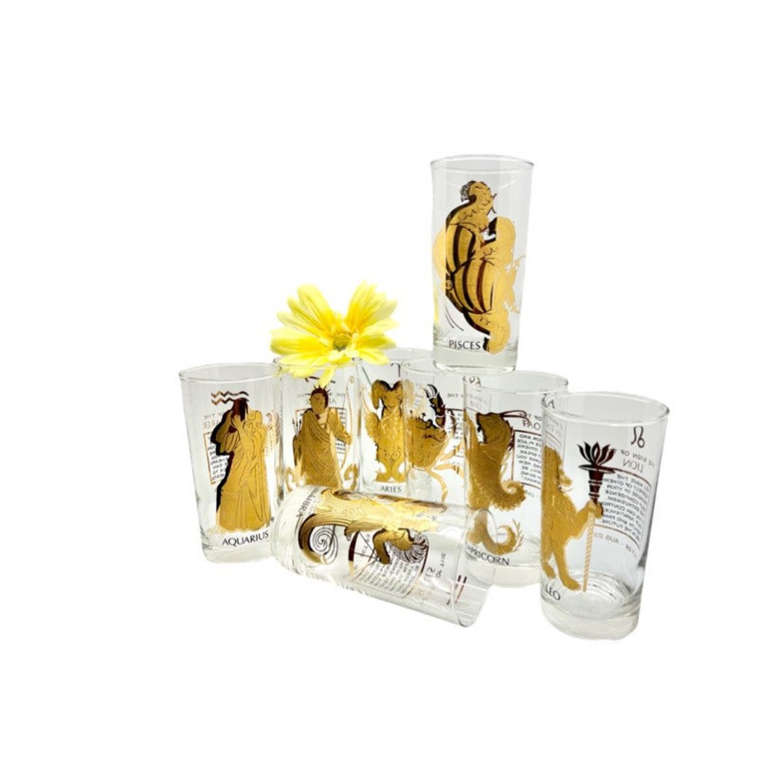 Vintage Anchor Hocking Zodiac Glasses / SET of 8 Collectible Anchor