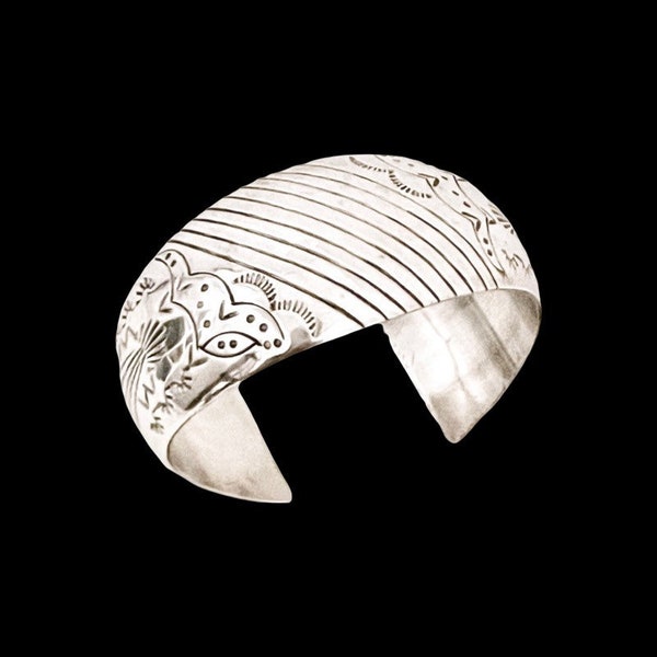 Vintage Navajo Signed Bracelet by "P. Benally" / Pamela Benally Sterling Silver Stamped Navajo Cuff Bracelet