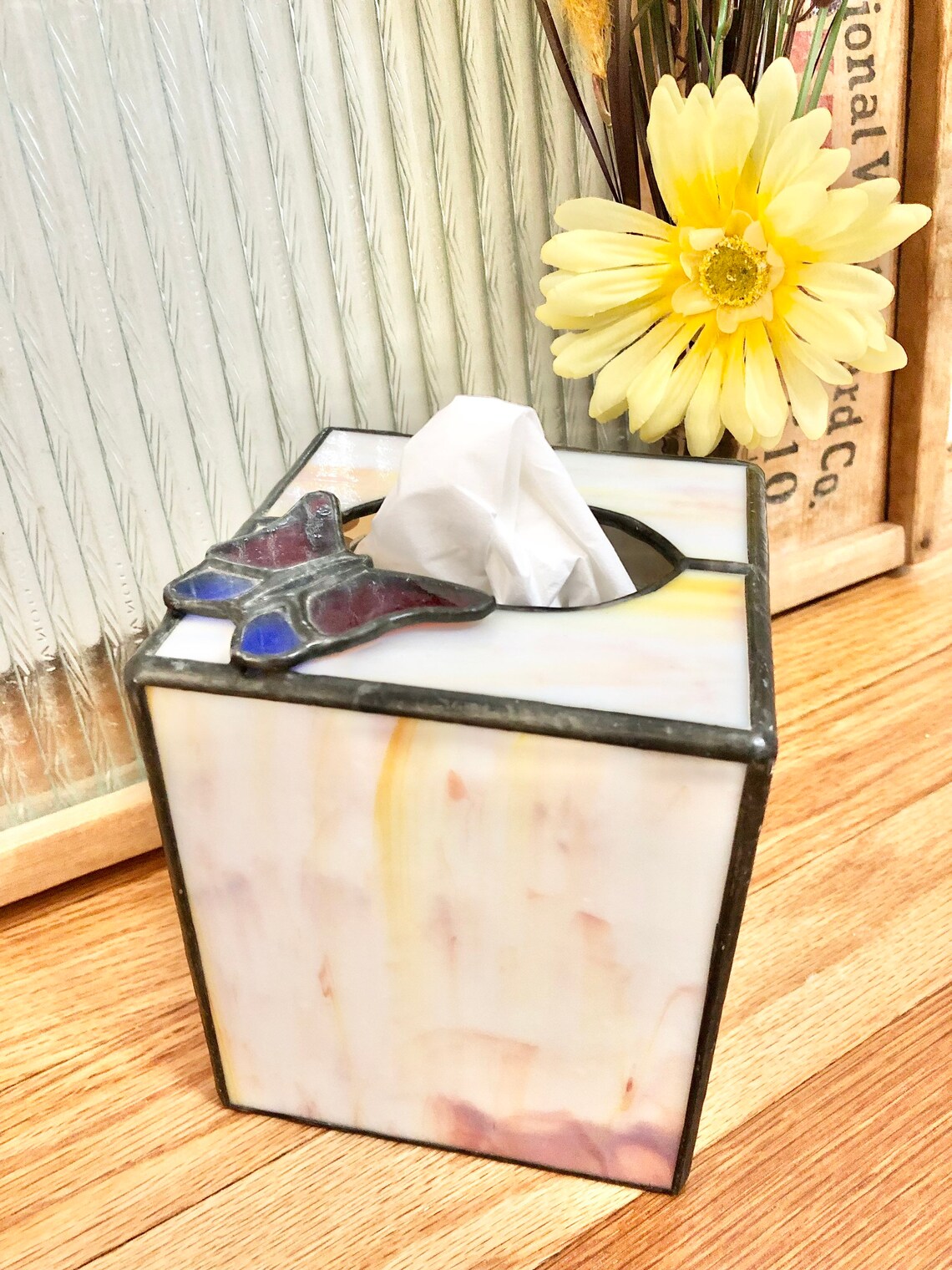 Vintage Stain Glass Tissue Box Holder With Butterfly / Etsy