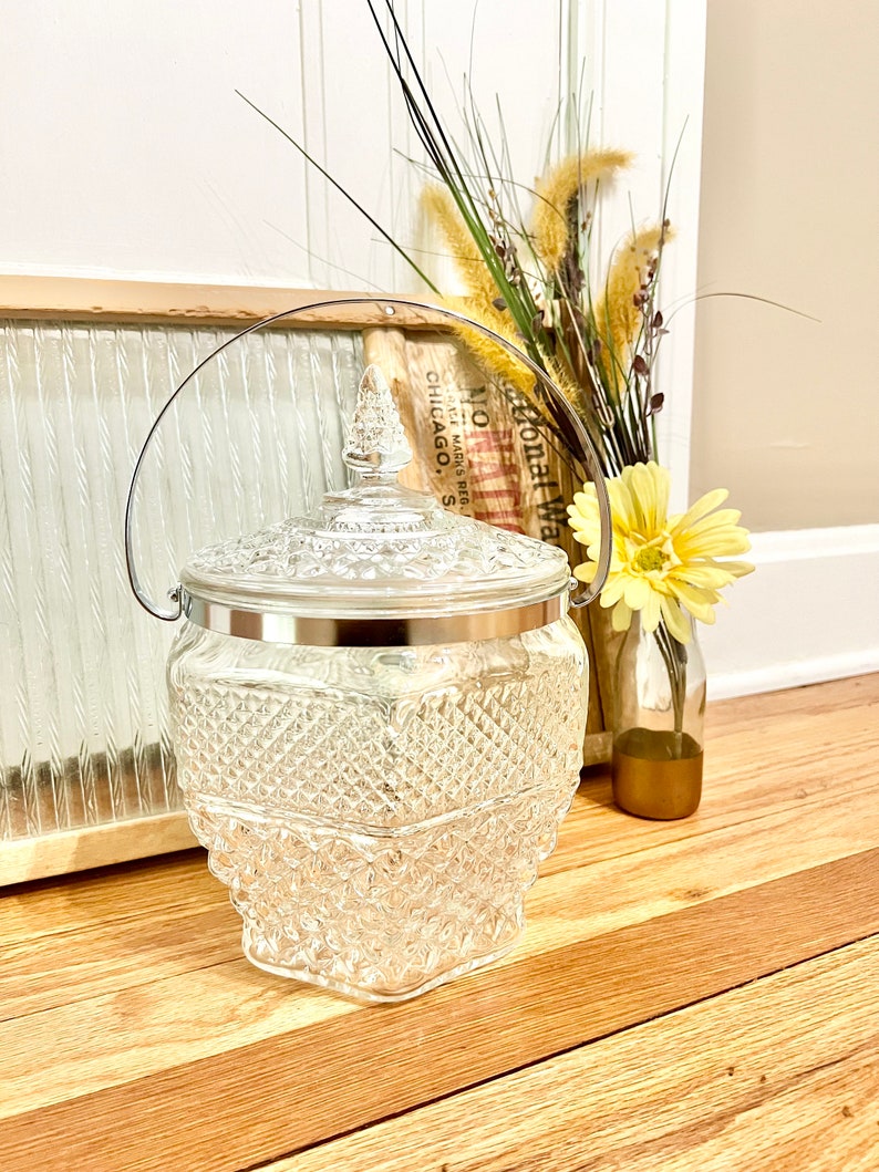 Vintage Anchor Hocking Wexford Leaded Crystal Glass Ice Bucket / Vintage Wexford Ice Bucket