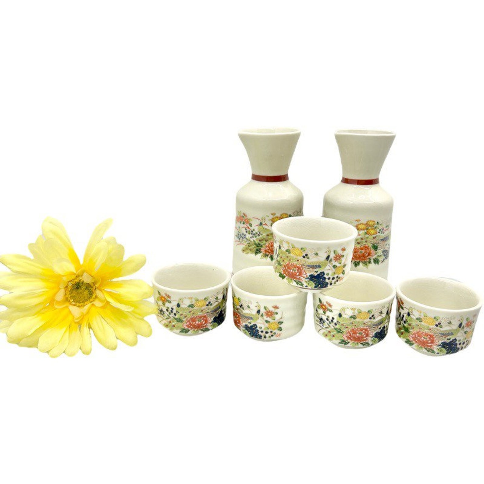 Vintage BEAUTIFUL 7 Piece Ceramic Sake Set / 1970s Japanese Etsy