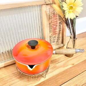 Vintage Le Creuset Flame Orange 6 Piece SET of 4 Pots and Pans / Flame Orange Le Creuset Cookware Set / Mid-Century Le Creuset Pots and Pans
