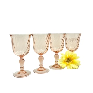 Vintage SET of 4 Arcoroc Rosaline PINK Swirl 8 Ounce Wine Glasses / Pink Swirl Glasses / Pink Stemware / Made in France