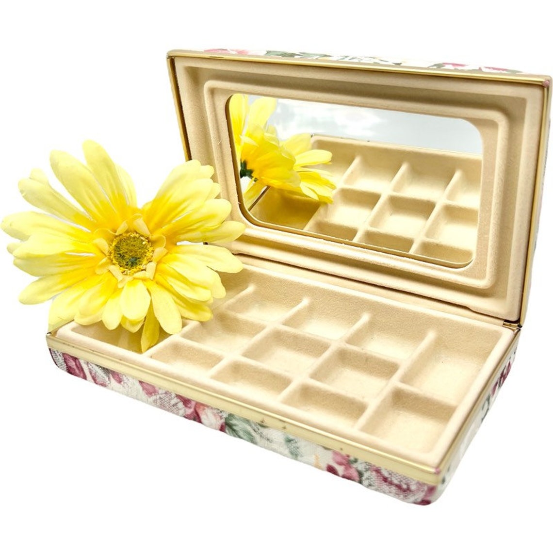 Vintage Floral Fabric Jewelry Box With Divided Inserts / Etsy