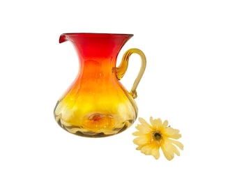 Vintage Blenko Amberina Art Glass Pitcher: Red Tangerine, 1 Gallon