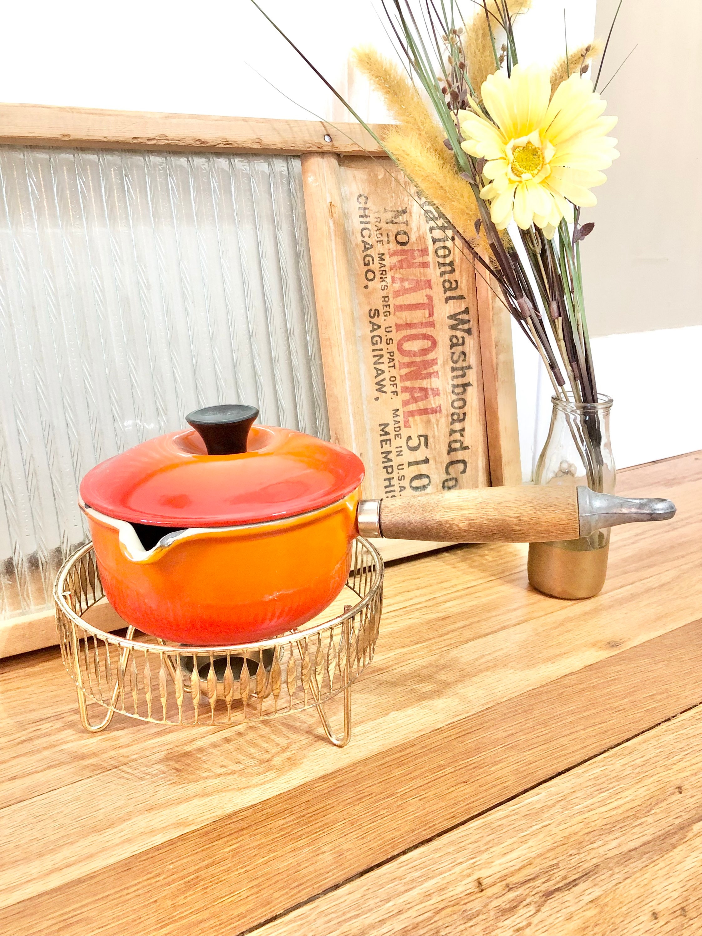 Vintage Le Creuset Flame Orange 6 Piece SET of 4 Pots and Pans / Flame  Orange Le Creuset Cookware Set / Mid-century Le Creuset Pots and Pans 