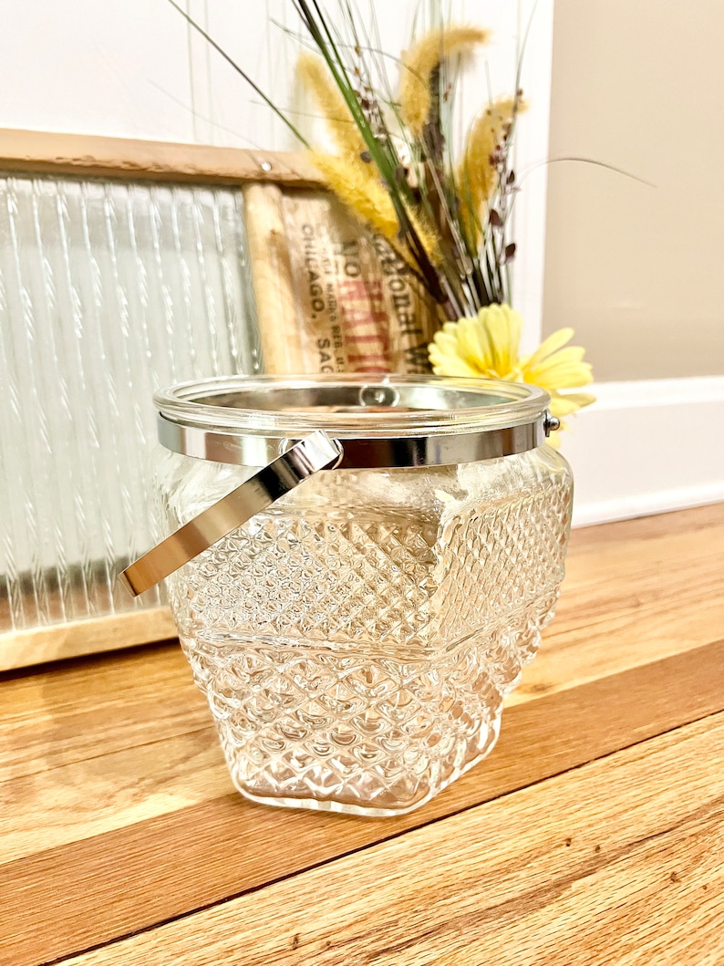 Vintage Anchor Hocking Wexford Leaded Crystal Glass Ice Bucket / Vintage Wexford Ice Bucket