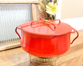 Vintage Mid-Century Dansk Designs Kobenstyle RED 4 Qt. Enameled Steel Dutch Oven / Red Dutch Oven / Enamelware Red Dansk Cookware