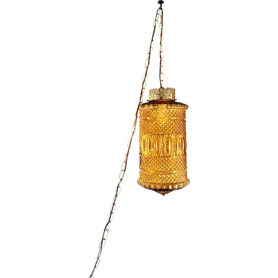 Vintage STUNNING SWAG Lamp Mid century Large Amber Hanging Swag