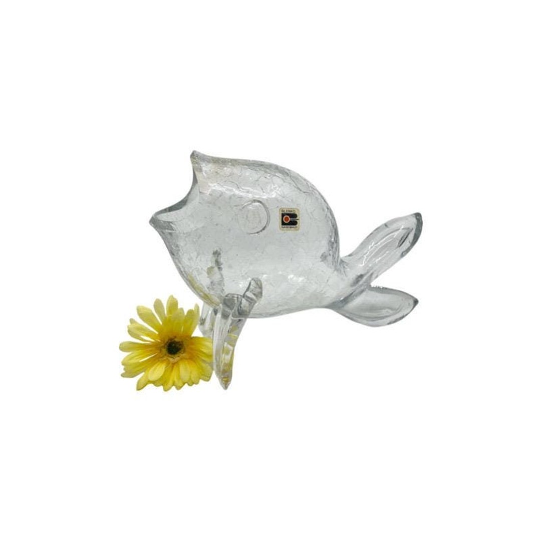 希少なヴィンテージ BLENKO ブレンコガラス 置物 手拭きガラスアメリカ雑貨 Vintage Blenko Clear Crackle Glass Fish: Large 1960s Art Glass