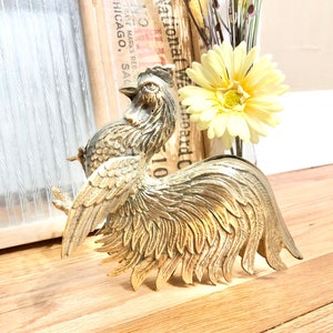 Vintage Brass Big Metal Rooster / Mid-Century Brass Rooster / Unique Vintage Brass Rooster Statue / Farmhouse Kitchen Décor