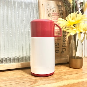 Retro/Vintage Red and White 8 Ounce Aladdin Thermos / Vintage Thermos / Aladdin Red and White Thermos
