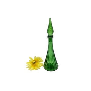 Vintage Green Empoli/Genie Bottle / 11” Tall Green Hobnail Empoli/Genie Bottle / 1960’s Collectible Italina Rossini Green Glass Empoli
