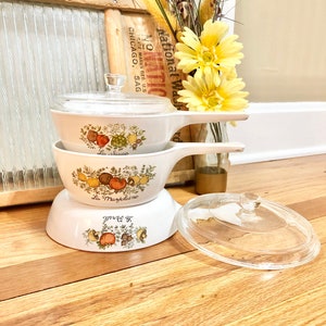 Vintage Corning Ware Spice of Life 5 Piece Set of 3 Pots and Pans / 1970s Corning Ware Spice of Life Cookware Set