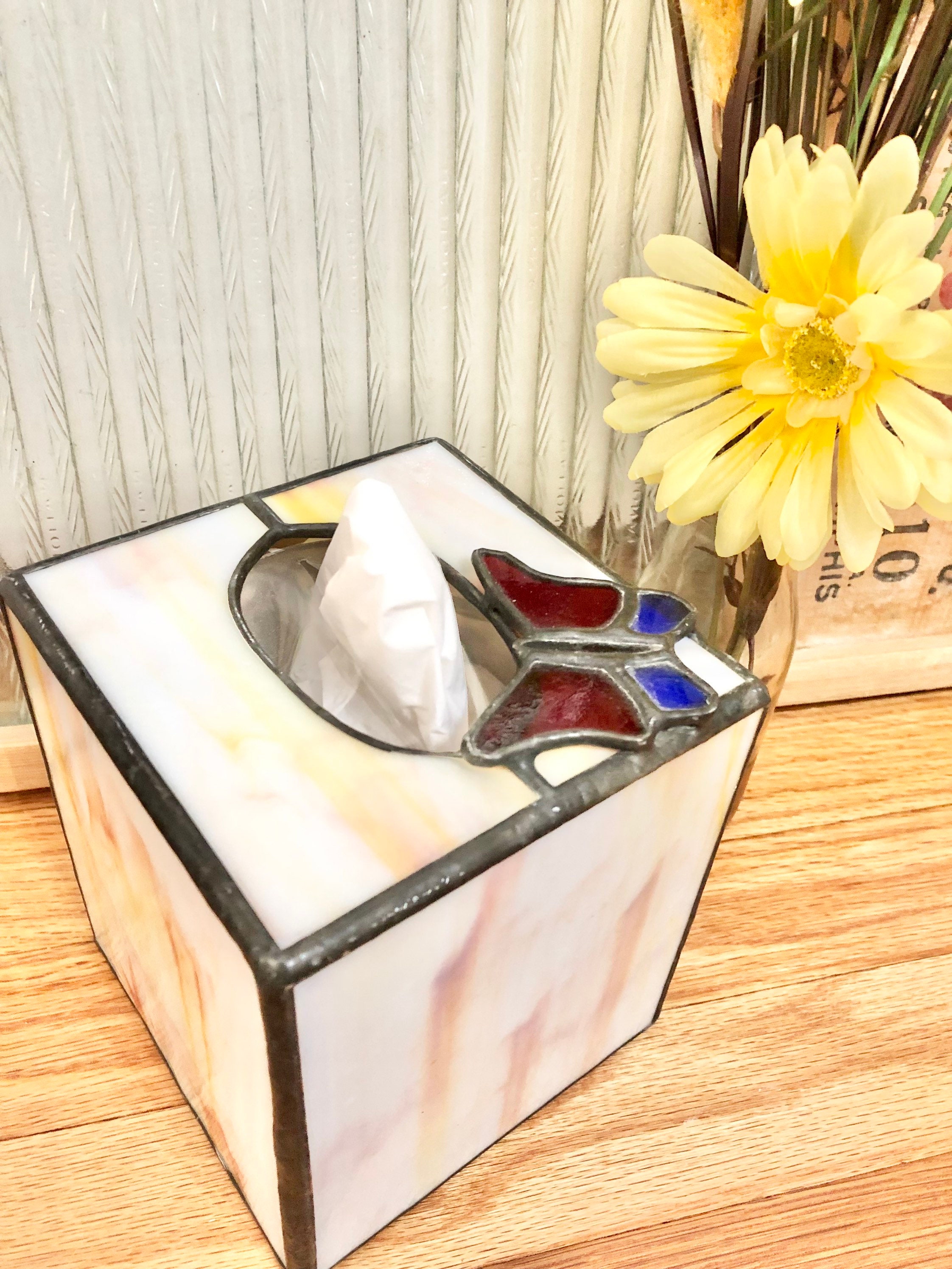 Vintage Stain Glass Tissue Box Holder With Butterfly / Etsy