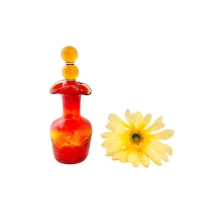 Vintage Blenko Glass Small Decanter / 1960’s Amberina Crackled Glass Wayne Husted Blenko Decanter with Stopper