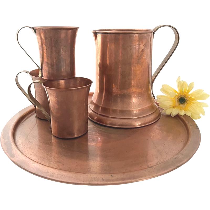 Vintage Revere Ware Copper Pitcher Set: Art Deco Tray and Mugs - Etsy