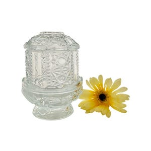 Vintage Indiana Glass Clear Fairy Lamp, Stars and Bars Pattern
