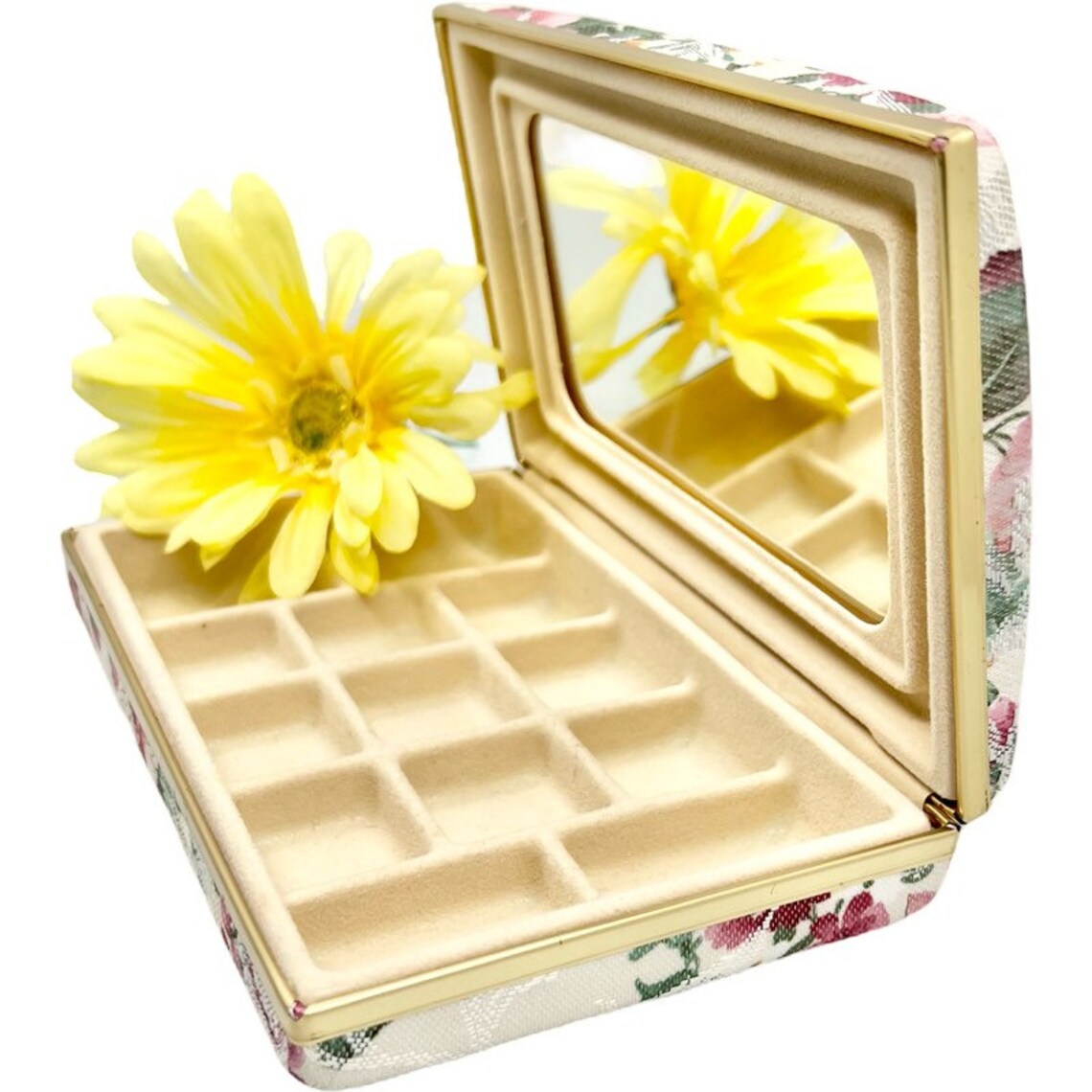 Vintage Floral Fabric Jewelry Box With Divided Inserts / Etsy