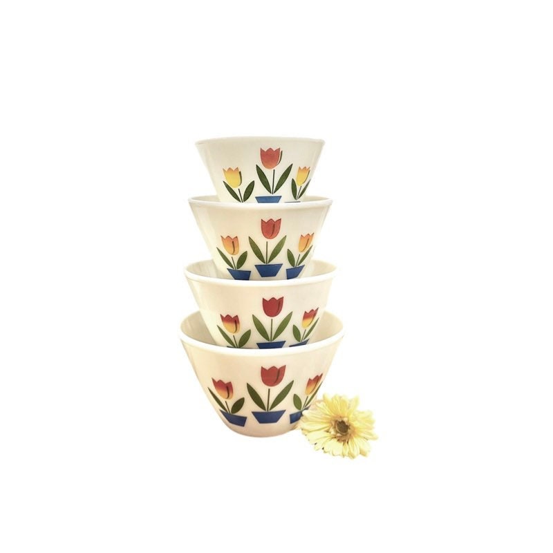 Vintage Fire-king Ivory Tulip Mixing Bowls - 1950s Set of 4 - Etsy