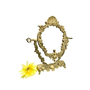 Antique/Vintage GORGEOUS Swivel Cherub Vanity Mirror/Tabletop Vintage Cherub Mirror / Mid-Century Cherub Brass Vanity Mirror
