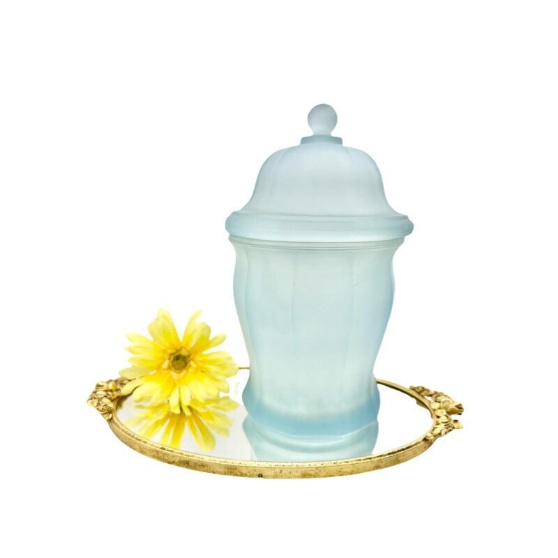Vintage Indiana Glass Co. Satin Frosted Glass Baby Blue Ginger Jar / Apothecary Jar / 1950’s Blue Satin Jar by Indiana Glass