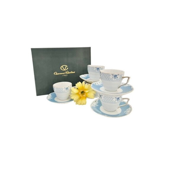 Vintage Valentino Tea Set: Blue Floral Porcelain With 22KT  display picture 3